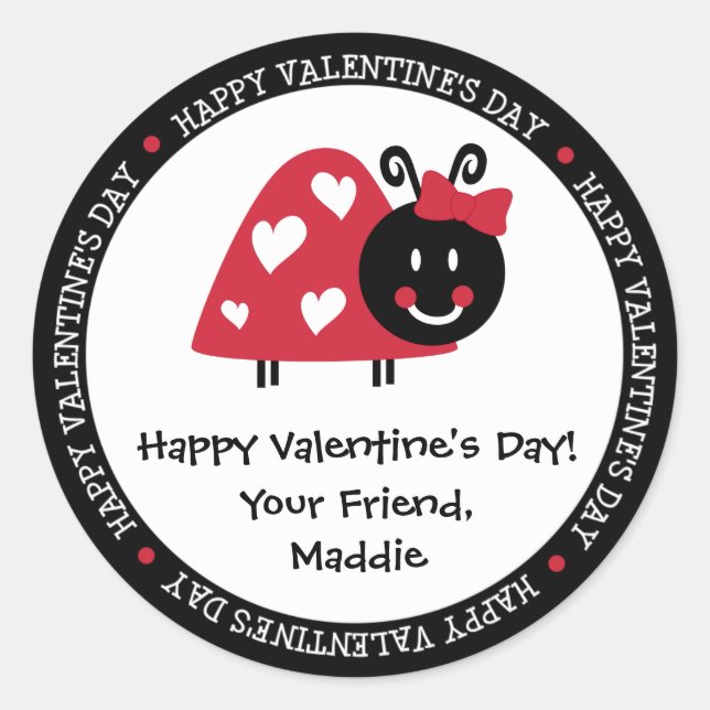 Ladybug Valentine Day Hearts Party Favor Classic Round Sticker (Front)