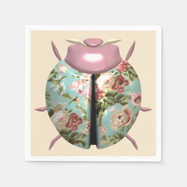 Ladybug victorian floral chintz cute pink blue  napkins (Front)