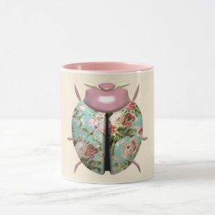 Ladybug victorian floral pink blue chintz cute mug