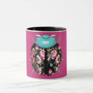 Ladybug victorian floral vintage cute pink black mug