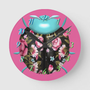 Ladybug victorian floral vintage roses cute round clock
