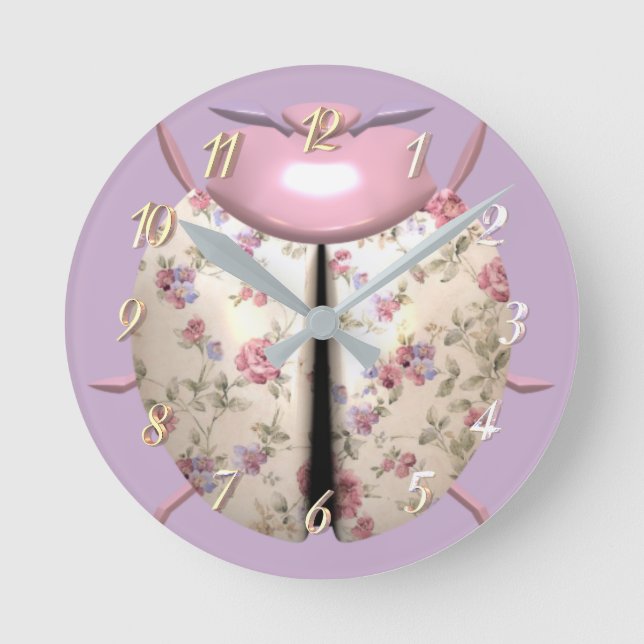 Ladybug violets and Roses cute floral Round Clock (Front)