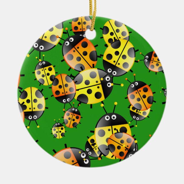 Ladybug Wallpaper Ceramic Ornament (Front)