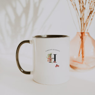 Ladybug Watercolor Floral Monogram Coffee Mug