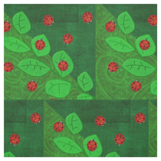 Ladybug Whimsey 3D Folk Art 3 Fabric (Swatch)