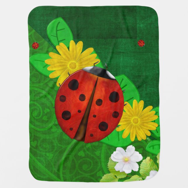 Ladybug Whimsey 3D Folk Art Baby Blanket (Front)