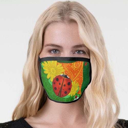 Ladybug Whimsey 3D Folk Art Face Mask