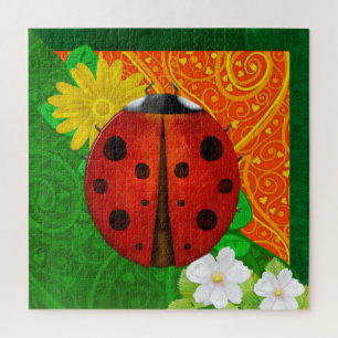 Ladybug Whimsey 3D Folk Art Jigsaw Puzzle