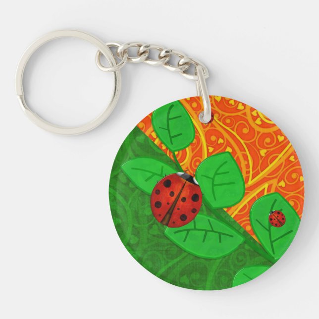 Ladybug Whimsey 3D Folk Art Keychain (Front)
