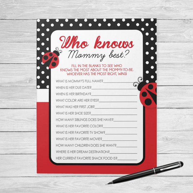 Ladybug Who Knows Mommy Best Baby Game Pack Notepad (Ladybug Who Knows Mommy Best Baby Shower Game)