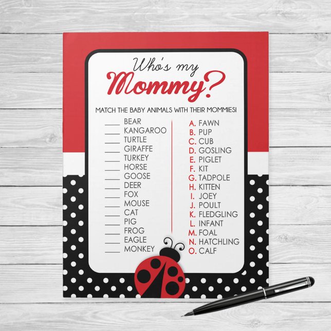 Ladybug Who's My Mommy Baby Animal Shower Game Notepad (Ladybug Who is My Mommy Baby Animal Baby Shower Game)