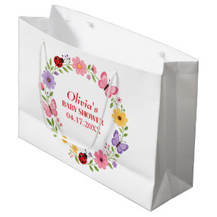 Ladybug Wildflower Baby Girl Shower Large Gift Bag