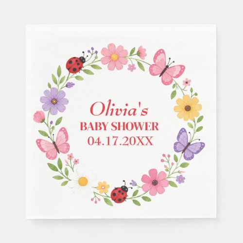 Ladybug Wildflower Baby Girl Shower Napkins