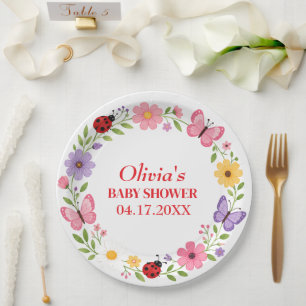 Ladybug Wildflower Baby Girl Shower Paper Plates