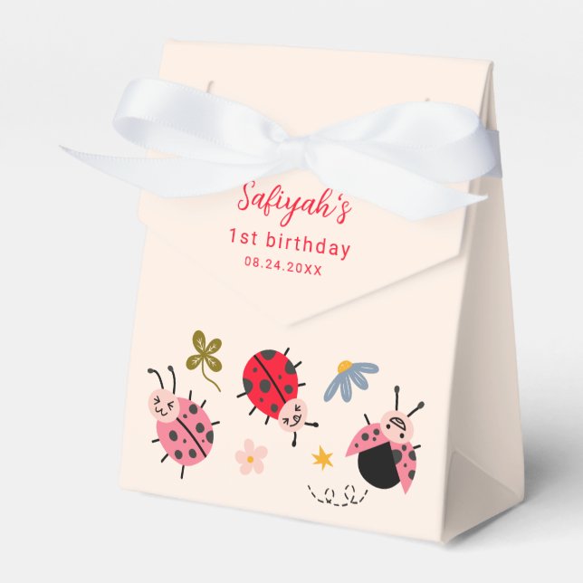 Ladybug Wildflower Birthday Party Favor Boxes (Front Side)