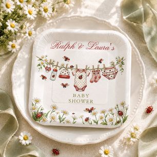 Ladybug Wildflower Girl Baby Shower Paper Plates