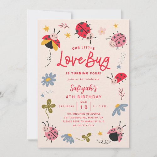 Ladybug Wildflower Girl Birthday Invitation