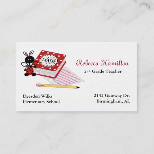 Ladybug with Book Teachers Business Card