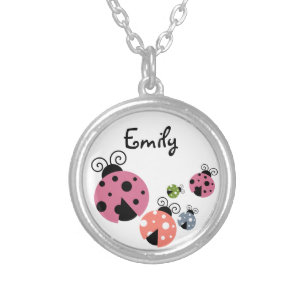 Ladybug with Custom Name or Monogram Silver Plated Necklace