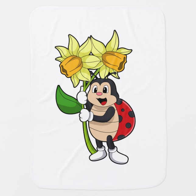Ladybug with Flower Daffodil Baby Blanket (Front)