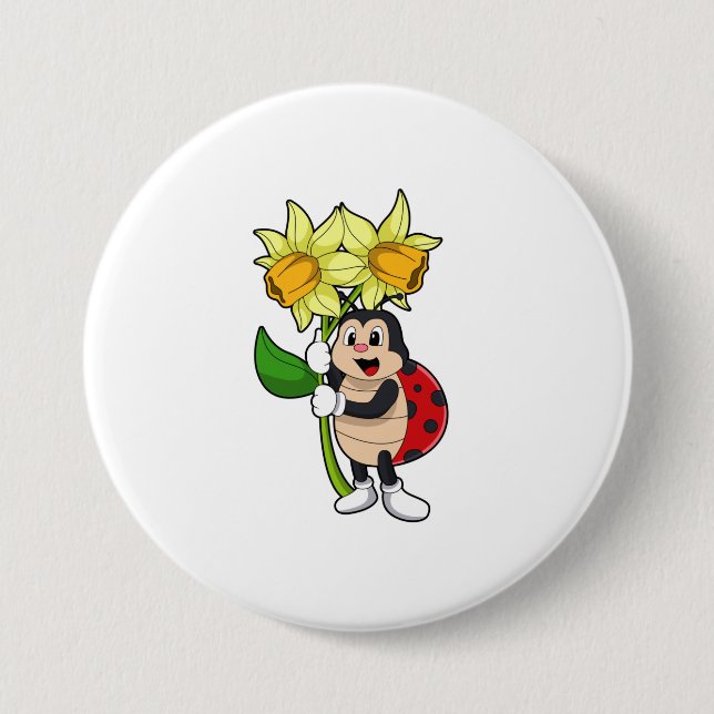 Ladybug with Flower Daffodil Button (Front)
