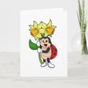 Ladybug with Flower Daffodil Card