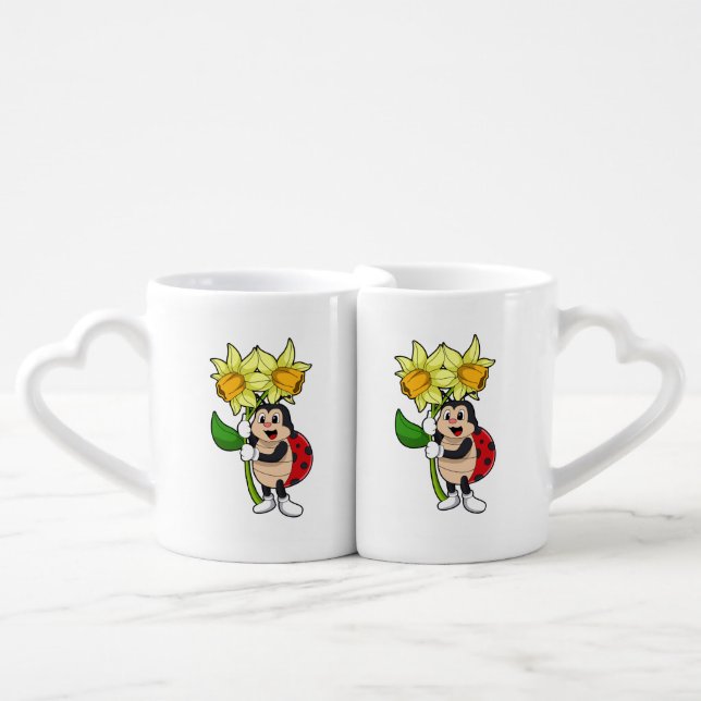 Ladybug with Flower Daffodil Coffee Mug Set (Front Nesting)