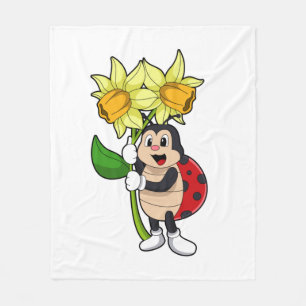 Ladybug with Flower Daffodil Fleece Blanket
