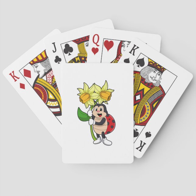 Ladybug with Flower Daffodil Poker Cards (Back)