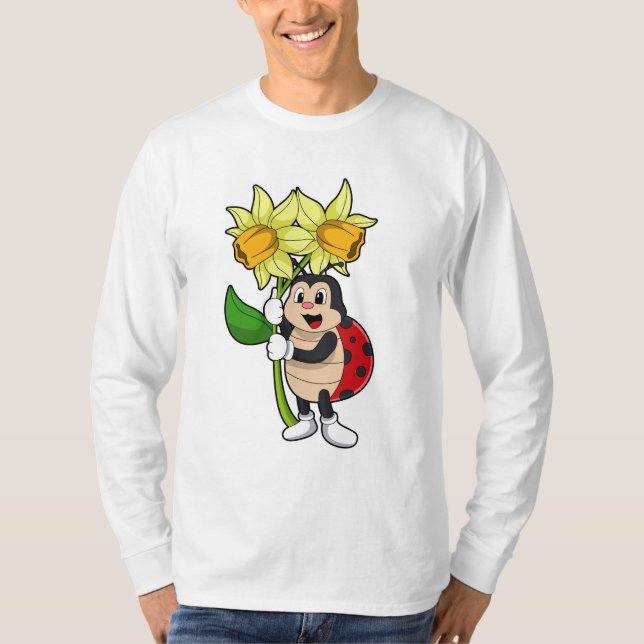 Ladybug with Flower Daffodil T-Shirt (Front)