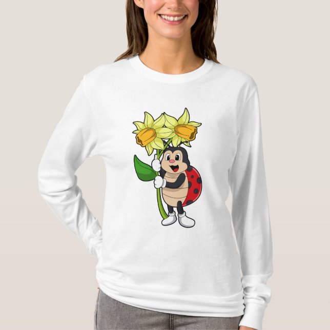 Ladybug with Flower Daffodil T-Shirt (Front)