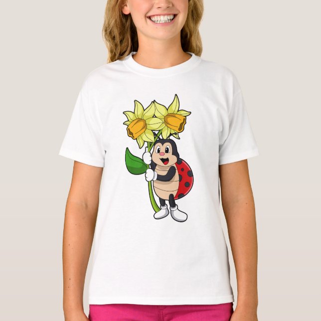Ladybug with Flower Daffodil T-Shirt (Front)