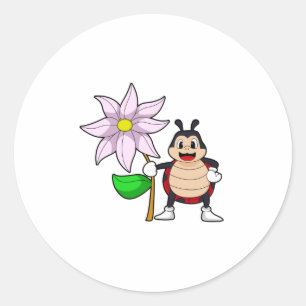 Ladybug with Flower.PNG Classic Round Sticker