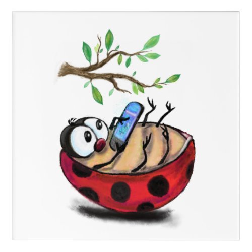 Ladybug with Phone Acrylic Print Spring _ Painting