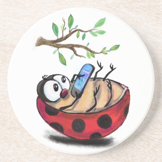 Ladybug with Phone Fun Coaster Spring (Front)