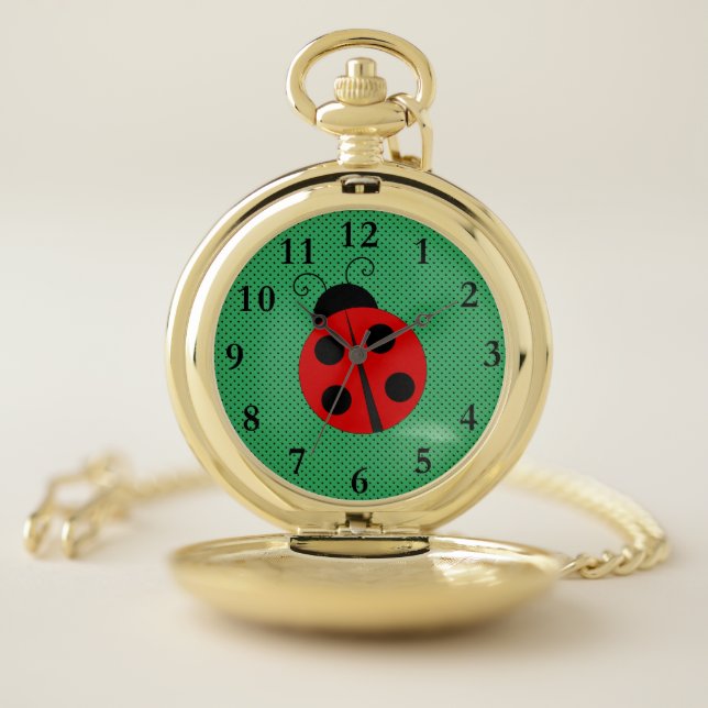 Ladybug with Polka Dots Design Pocket Watch (Inside)