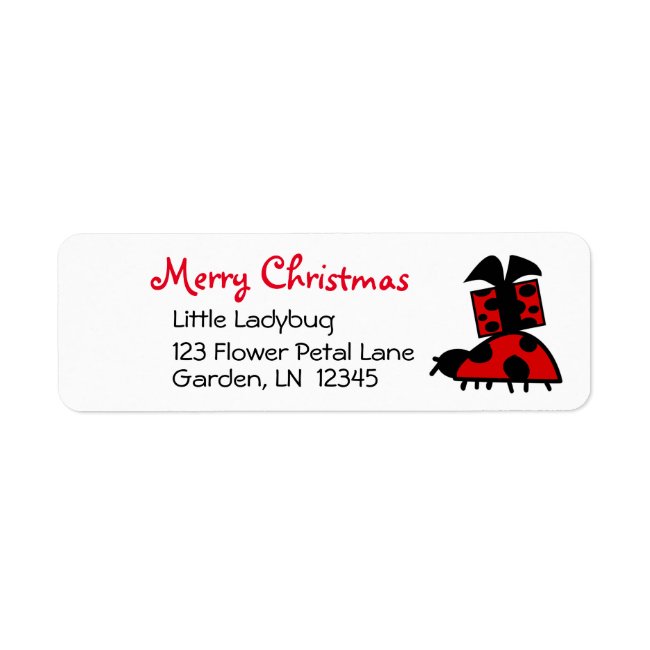 Ladybug with Present Merry Christmas Address