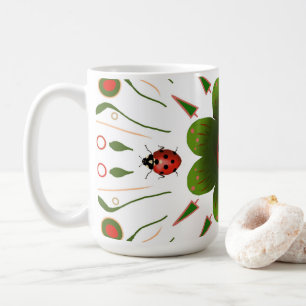 Ladybug - with red, green on white coffee mug