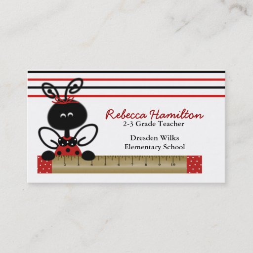 Customizable Ladybug with Ruler Teacher's Business Card