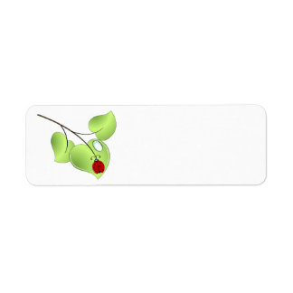 Ladybug with three leaves and a drop label
