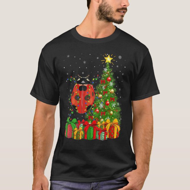 Ladybug   Xmas Holiday Santa Ladybug Christmas Tre T-Shirt (Front)