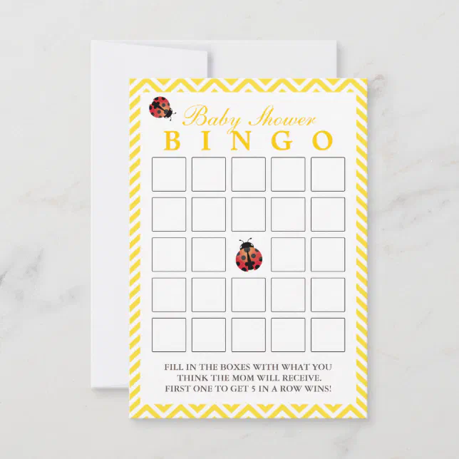 Ladybug Yellow Chevron Baby Shower Bingo Cards | Zazzle