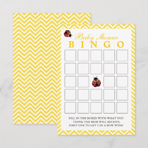 Ladybug Yellow Chevron Baby Shower Bingo Cards | Zazzle