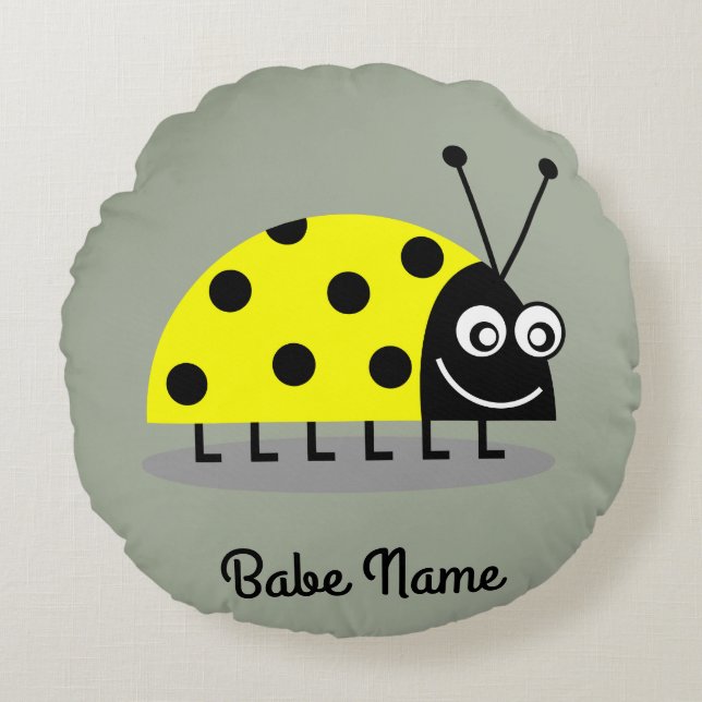 Ladybug Yellow Round Pillow (Front)