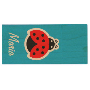 Ladybug your name wood USB flash drive