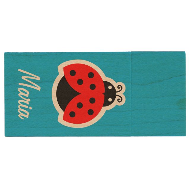 Ladybug your name wood USB flash drive (Front)