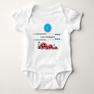 Ladybugs add name black and blue baby bodysuit