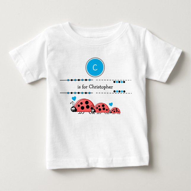 Ladybugs add name black and blue baby T-Shirt (Front)