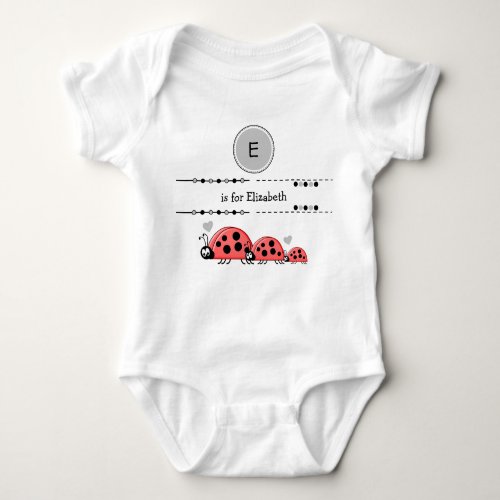 Ladybugs add name black and grey baby bodysuit