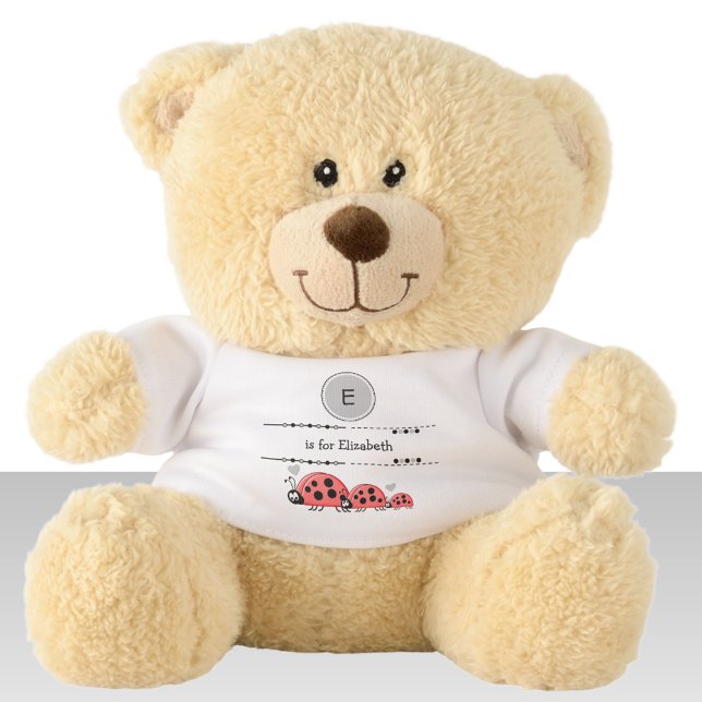 Ladybugs add name black and grey teddy bear (Creator Uploaded)